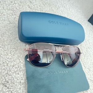 Cole Haan Metallic Aviator Sunglasses with Blue Case